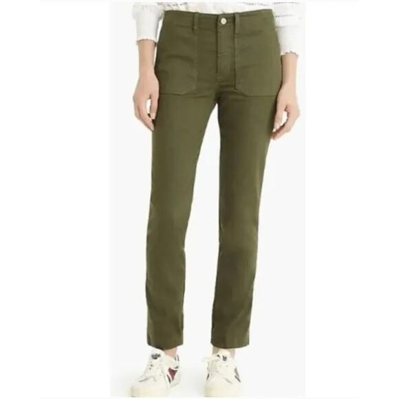 J.Crew Pants Womens 34 Loden Green Vintage Straight Cargo Slub Sateen - Picture 1 of 11